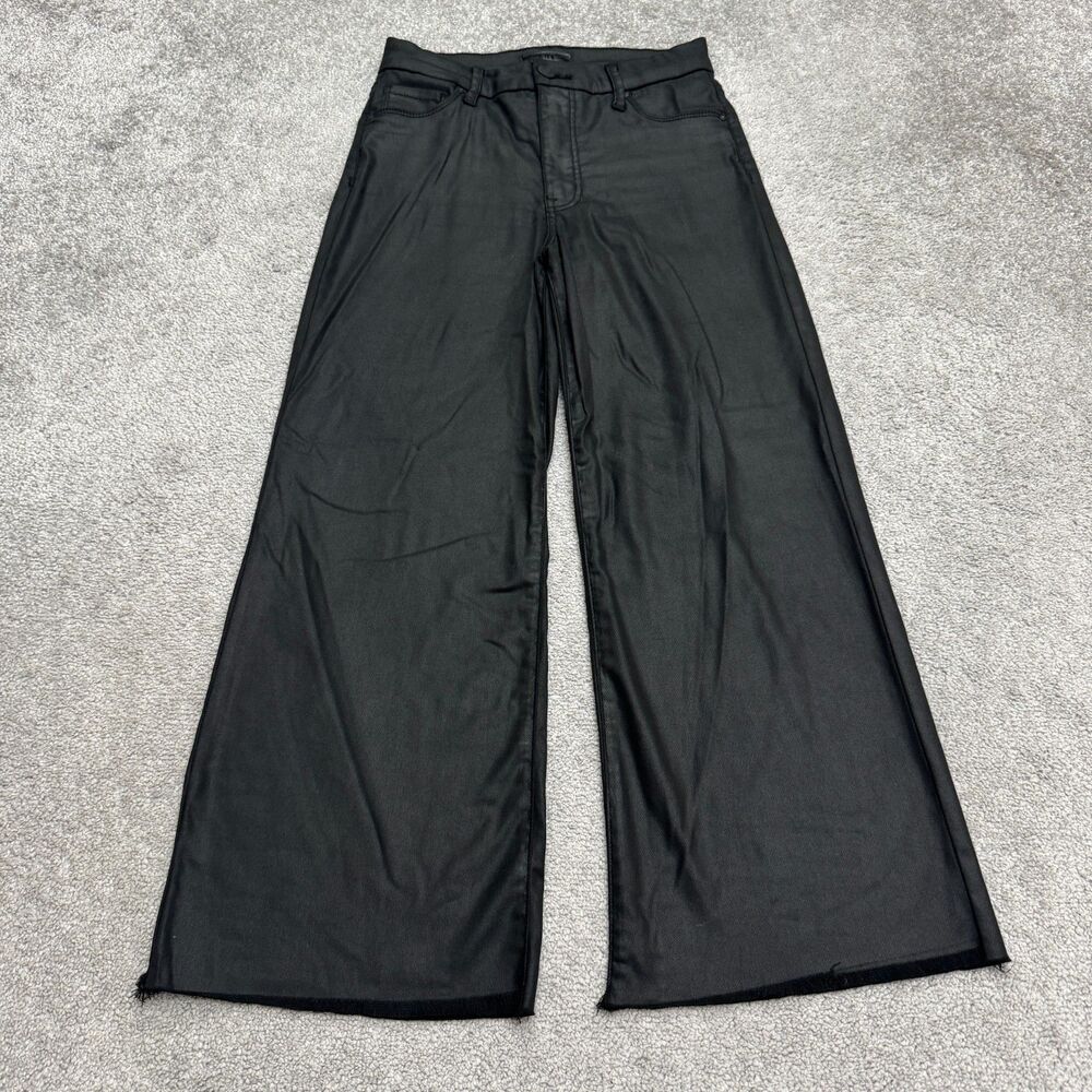 KUT from the Kloth Meg Wide Leg Pants Womens 00 Black Coated High Rise Raw Hem